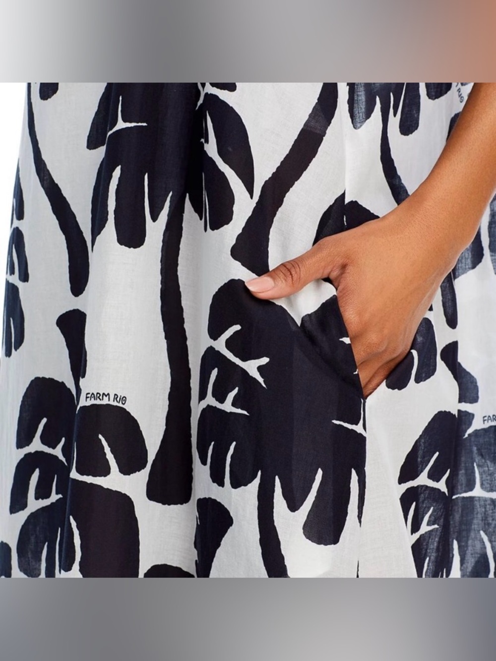 FARM RIO monochromatic One Shoulder Coconut Tree print Cotton Cover-Up Large - Picture 8 of 11